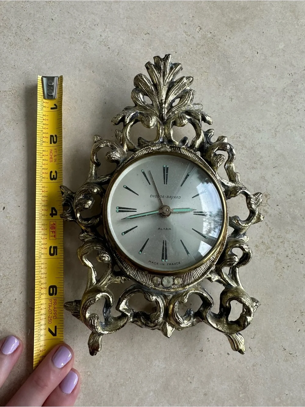 Vintage Endura-Bayard clock, French-made, wind-up alarm clock.
